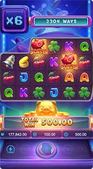 Lucky Piggy · Periksa tiga panel data di bawah gulungan untuk memantau saldo, nilai taruhan, dan kemenangan.